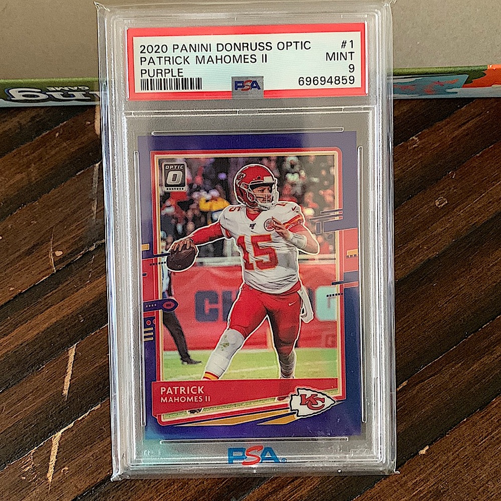 Patrick Mahomes purple 2/50 2020 optic PSA 9